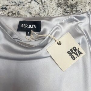 NWT SER.O.YA Silver Maxi Skirt with Slit for Night Out